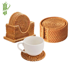 Handwoven Rattan Coaster Set Wicker Cup <b>Mat</b> Holder Heat Resistant Eco-Friendly Asian Zen Design <b>Table</b> <b>Mat</b> for Tea Cup Home - Product Image 3