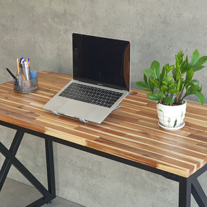 HBMN035 120x60cm Acacia Wood PC <b>Desk</b> with X-Shaped Iron Legs Simple Minimalist Style Office <b>Desk</b> for Hotels <b>Folding</b> Feature - Product Image 4