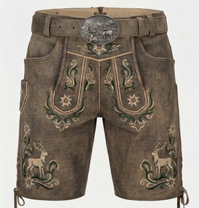 <b>Men</b> Bavarian Lederhosen Traditional Embroidered Leather <b>Shorts</b> High Waist Vintage Style With Deer <b>Pattern</b> Handmade Craftsmanship - Product Image 1