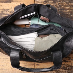Grand sac polochon en cuir véritable avec fermeture éclair-Unisexe Voyage Gym & Usage quotidien Grande capacité Résistant à l'eau - Product Image 5