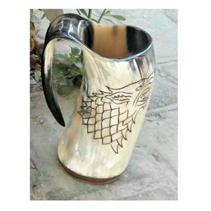 Chopes en corne viking artisanales pour bière et café, gravées, en corne naturelle, avec poignée, pour le Moyen Âge - Product Image 4