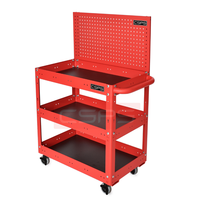 Chariot à outils en acier thermolaqué rouge à 3 niveaux avec armoire de rangement pour garage de mécanicien, OEM disponible