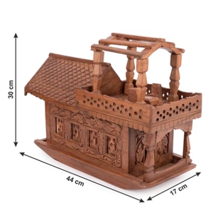Bateau de maison du Cachemire sculpté en bois de noyer avec lumières 18 pouces décoration de la maison décor de ferme parfait pour les cadeaux - Product Image 1