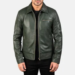 Col rabattu couleur verte personnalité impressionnante hommes veste en cuir pour hommes manteaux vêtements veste