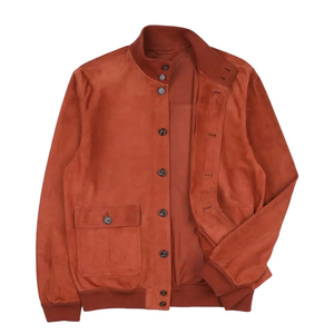 <b>Men's</b> <b>Suede</b> Bomber <b>Jacket</b> Solid Color Stand Collar Casual Autumn Wear Regular Fit Button Closure Cotton Lining - Product Image 2