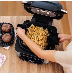 5-in-1 Indoor Grill with Air Fry, Roast, Bake & Dehydrate, Black/Silver, 4-Quart Crisper <b>Basket</b> & 6-Quart Cooking Pot - Product Image 2