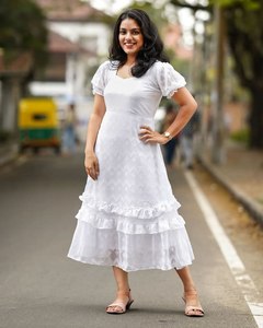 Nhà thiết kế <span class=keywords><strong>georgette</strong></span> kurti giáng sinh kurti Ruffle mẫu - Product Image 1