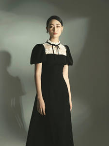 ชุดเดรสลำลองยาวปานกลางของผู้หญิงชุดเดรสลูกไม้หรูหราตกแต่งลวดลายทอกำมะหยี่ระบายอากาศได้ดีฤดูใบไม้ร่วงธรรมชาติ - Product Image 3