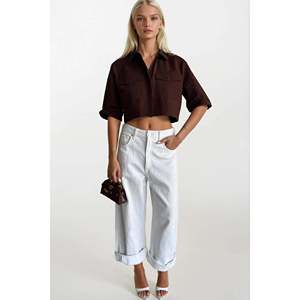 Chemise en lin à manches courtes et détail à volants - Marron - Marron - Product Image 4