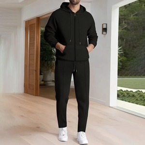 Conjuntos de capucha de invierno para hombre, sudaderas con capucha rojas de lana a la moda, pantalones de marca negros, traje informal para correr, chándal, sudadera, jersey para mujer - Product Image 1