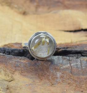 แหวนพลอยอัญมณีทรงหลังเบี้ยขนาด12มม. 925แข็งทำด้วยมือเงินแท้ขอบทองแบบคลาสสิก - Product Image 3