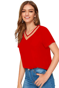 Boutique indienne exclusive à la mode Western Wear Hauts en tricot de couleur rouge Vêtements réguliers confortables pour les hauts courts de style formel - Product Image 2