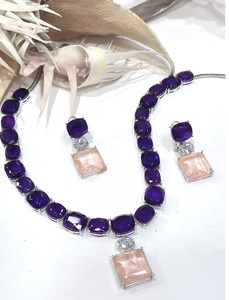 Ensemble de collier et de boucles d'oreilles en laiton et zircon de luxe pour femmes et filles, bijoux pour mariage et fête - Product Image 2