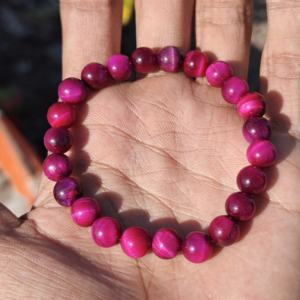 Pulsera Ajustable de Plata 925 con Cuentas Redondas de Ojo de Tigre Rosa de 8 mm de Alta Calidad - Regalo para Mujeres y Niños - Product Image 1