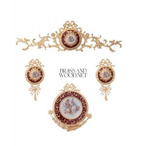 Elegant golden brass vintage <b>decorative</b> wall hanging frame set with floral artwork ornate burgundy accent classic <b>home</b> <b>decor</b> - Product Image 1