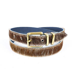 Ceinture Western en cuir véritable faite à la main avec du cuir naturel à poils, largeur 25 mm, boucle en cuivre - Pièce maîtresse Ceintures en cuir de vache à poils - Product Image 4