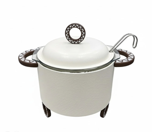 Casserole moderne en acier inoxydable émaillé blanc pur avec poignée, forme carrée, pour buffet et service de fête, écologique - Product Image 1
