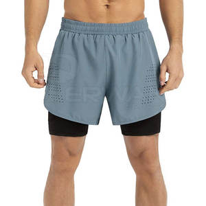 Hot Sale Men's Double-<b>Layer</b> Cotton Shorts Custom Colors Durable Breathable Quick Dry Solid Pattern <b>Mid</b> Elastic Waist High Street - Product Image 2