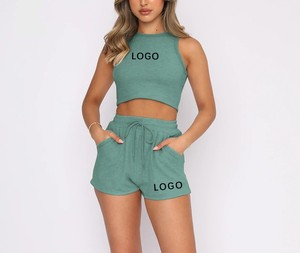 Conjunto de dos piezas de pantalón corto informal de verano para mujer de talla grande con logotipo personalizado OEM - Product Image 2