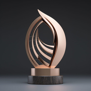 Trophée sophistiqué en or rose abstrait en forme de flamme sur une base en marbre. Produits haut de gamme disponibles à prix de gros. - Product Image 1