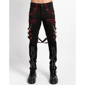 Pantalon contrasté noir et rouge avec chaînes, style emo punk gothique, 2026 - Product Image 1