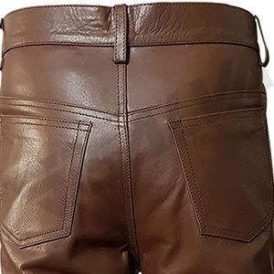 Pantalones de Cuero Marrón para Hombre, Corte Recto, Casuales, con Presillas para Cinturón, Ropa de Trabajo - Product Image 4