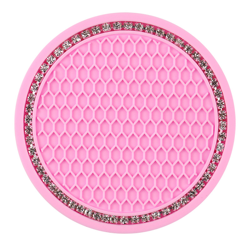 Custom Round Sparking Non-slip Car Cup Mats Rhinestone Coasters by Handshake (Model: HS-817)