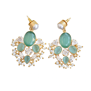 ต่างหูทองเหลืองขายส่ง ประดับเพชรซิร์คอนและหินกึ่งมีค่าธรรมชาติ ดีไซน์โบราณ ทันสมัย สำหรับส่งออกจำนวนมาก - Product Image 1