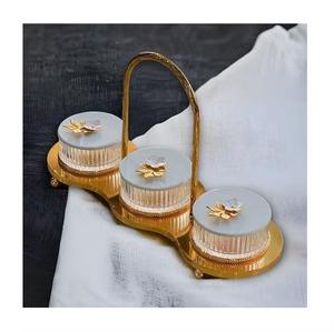 Glamorous crystal bowl with metallic lid & <b>tray</b> ideal for festive occasions bowl adds touch of sophistication to celebrations - Product Image 2