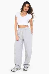 Haute qualité Polyester/coton femmes jambe droite Joggers taille élastique gris éponge polaire doux au toucher tissu hiver - Product Image 5