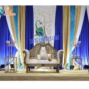Peacock Theme Backdrop for Engagement Stage Trending Stage Backdrop & White Lacing Beautiful Wedding Backdrop in Peacock Design - Product Image 1