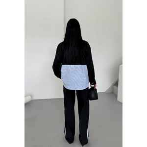 Ensemble de costume noir pour femme en popeline de polyviscose, comprenant une chemise et un pantalon - Product Image 2