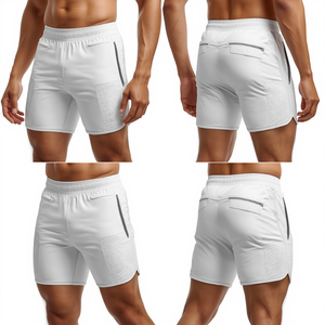 Pantalones Cortos Deportivos Blancos para Hombre, Premium, Ligeros, para Gimnasio, Fitness y Deportes, Disponibles en Stock - Product Image 2