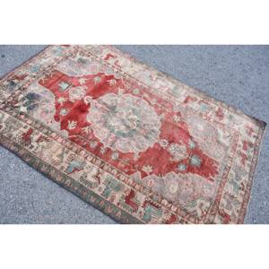 Alfombra de área de lana turca Vintage, diseño de retazos rojo y Beige, rectángulo grande, respaldo de látex de 39x64 pies para habitación de pasillo, 10mm de espesor - Product Image 4