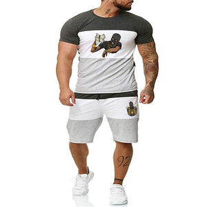 2023 hommes deux pièces tenue Sport ensembles été décontracté impression de haute qualité personnalisé course à manches courtes t-shirt et short de survêtement - Product Image 2