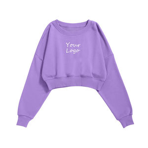 Sudaderas de algodón de diseño a la moda para niñas, top corto con capucha de manga larga con logotipo personalizado para mujer, sudadera recortada de cuello redondo - Product Image 1