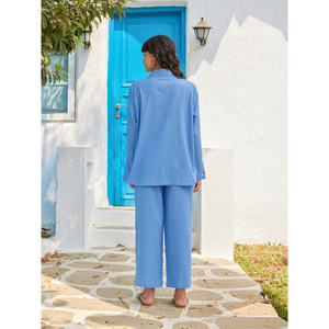 Pantalon palazzo évasé taille haute pour femme - Pantalon décontracté froissé et respirant - Product Image 3