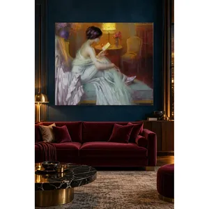 Fida Woman Reading by Lamplight, impression sur toile classique - Product Image 4