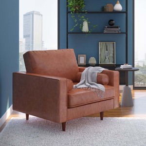 GSD68030 Single Premium ArmChair 01 Brown Faux Leather Upholstered Square <b>Sofa</b> Home Furniture with <b>Sponge</b> Filling - Product Image 6