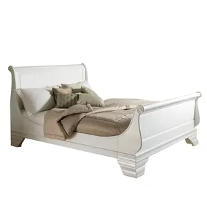 Wooden Furniture Beds French White Antique with Engraved for Mature Room Hotel Villa and Appartement Rococo Style Mahogany