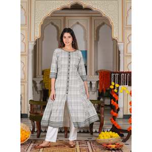 Của phụ nữ địa hình in bông slub anarkali kurta Bộ quần áo thoải mái Bộ - Product Image 6