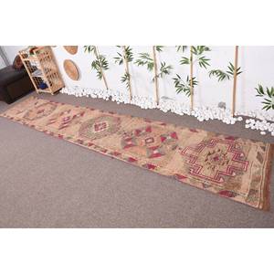 Alfombra Kilim de estilo turco Vintage, Beige, rojo con patrón rectangular clásico, Material de piel de lana, área grande, látex con respaldo de 23x126 pies - Product Image 1