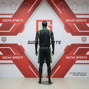 Mens basketball jersey set with breathable mesh fabric, sleeveless top & shorts neon green accents, quick dry, custom uniforms - Product Image 4