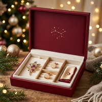 Boîte Cadeau Luxe en Velours Rouge pour Bijoux, Embossée, Compartiments Personnalisés, pour Boutons de Manchette, Broches, Cravates, Cadeaux d'Entreprise de Noël, Rigide