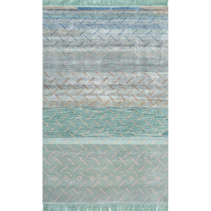 Alfombra Manchaha Azul de Lana y Seda de Bambú Anudada a Mano, 10 mm de Grosor, Patrón Geométrico Abstracto para el Hogar, Pasillo, Modelo Rectangular-Les-2586 - Product Image 1