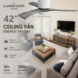 USA In Stock Modern 42 Inch <b>Ceiling</b> Fan with <b>Light</b> Flush Mount Solid Wood Design Quiet DC Motor for Bedroom Living room - Product Image 1