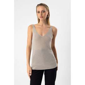 Casual Glittery Knitted Strap <b>Top</b> with Front Logo - Product Image 2