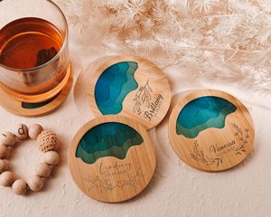 Colorful Resin and Wood <b>Drink</b> <b>Coasters</b>, Perfect Tabletop Decor, Waterproof Heat-Resistant Easy-to-Clean Stone <b>Coasters</b> - Product Image 2