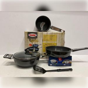 Premium Black Non-Stick Cookware Set Multi-Piece Round Design Induction Base Scratch Resistant by ANAX Homeware Made in India - Product Image 3