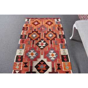 Turkish Rug, <b>Runner</b> 3.2x9.4 ft Vintage Rug, <b>Red</b> Black Solid Wool Rug - Product Image 4
